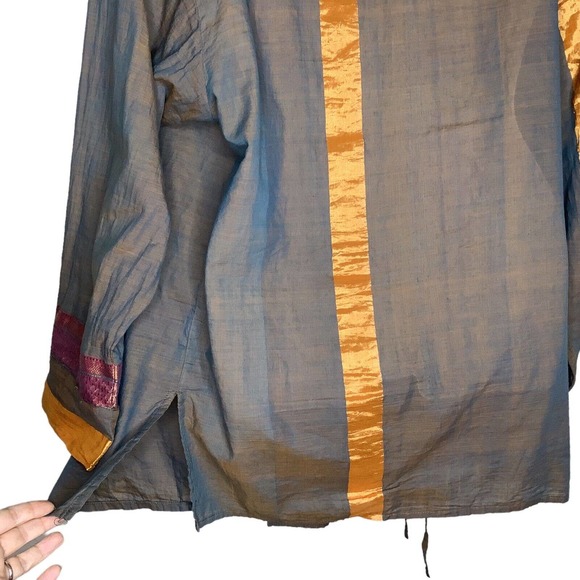 CP Shades Top Small Tan Multi Iridescent Trim Wrap Tunic Duster Lagenlook Boho - Picture 7 of 12